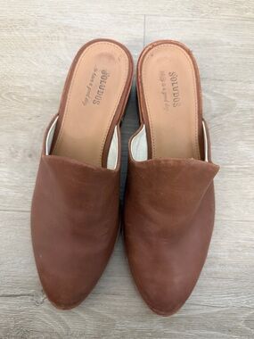 Soludos Tan Brown Leather Slip-On Mules